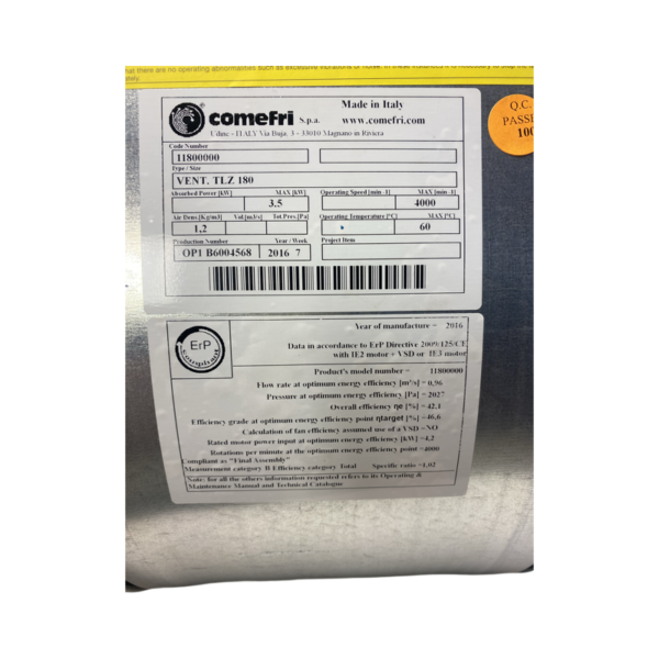 Comefri Vent TLZ 180 - reserve vifte Genvex GE1600/2000 - Bilde 2